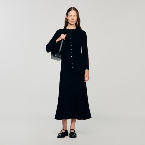 Textured knit maxi dress Black | Sandro Paris