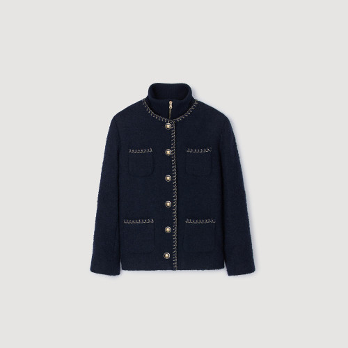 Tweed jacket with decorative trim Navy | Sandro Paris