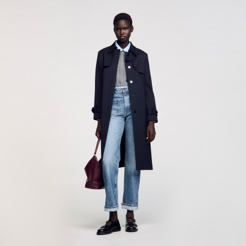 Trench coat with pleated insert Navy | Sandro Paris