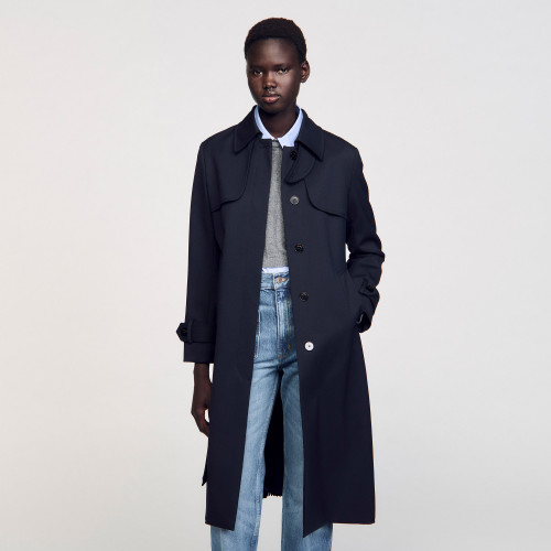 Trench coat with pleated insert Navy | Sandro Paris