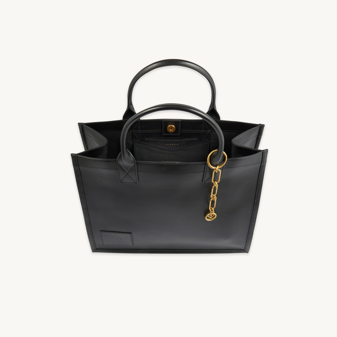 Leather tote bag with chain jewellery - Black