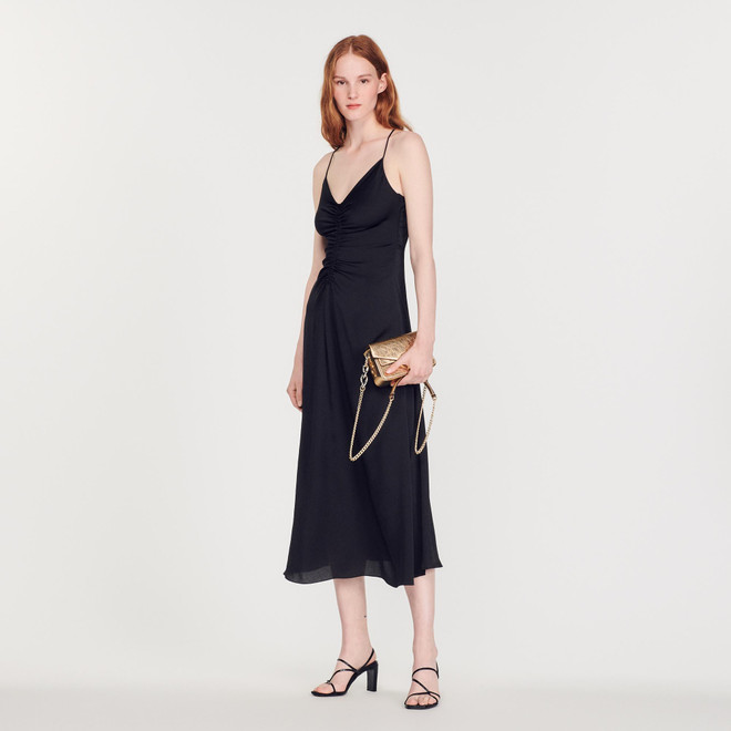 Long dress with narrow straps - Black