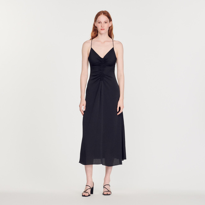 Long dress with narrow straps - Black