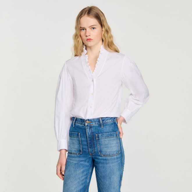 Cotton shirt with fancy collar - White