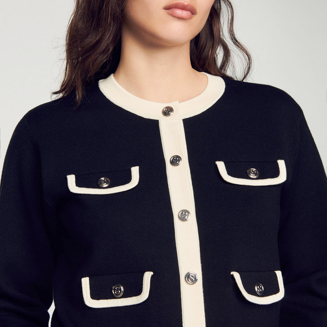 Two tone cardigan with buttons - Black