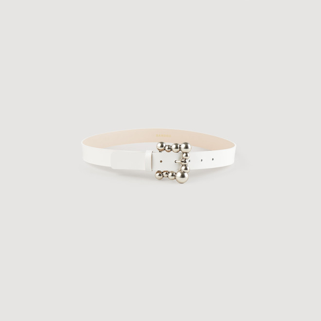 Belt with ball-embellished buckle - White