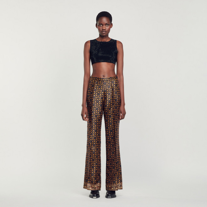 Printed satin trousers - Black