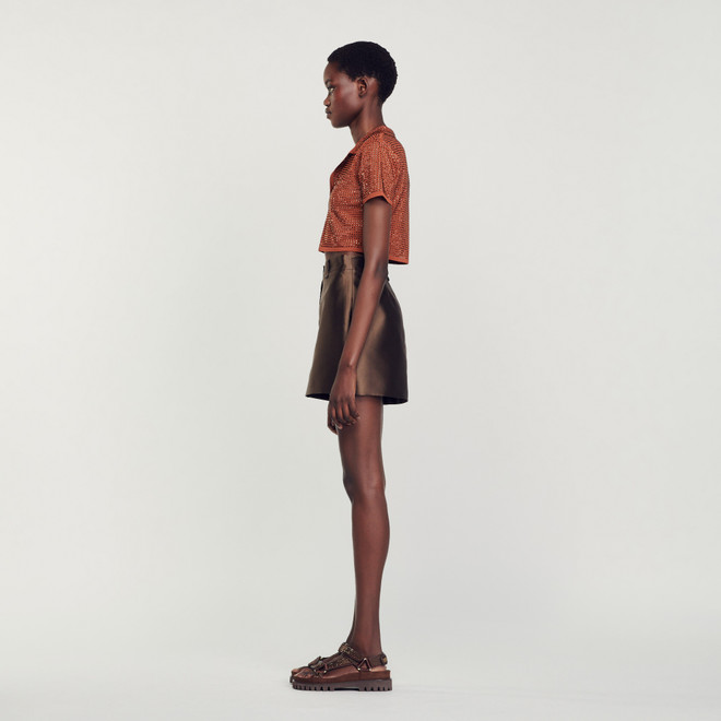 Satin short skirt - Brown