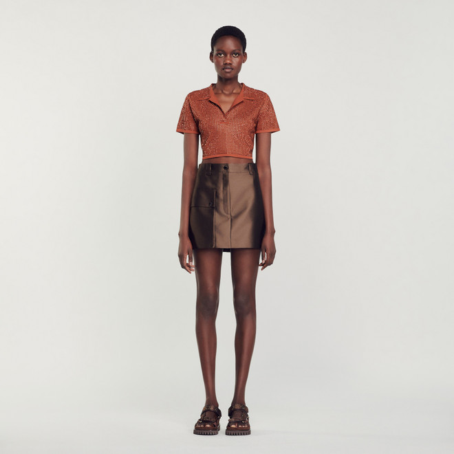 Satin short skirt - Brown