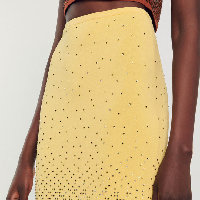 Rhinestone embellished midi skirt - Yellow