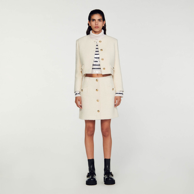 Buttoned woven skirt - White