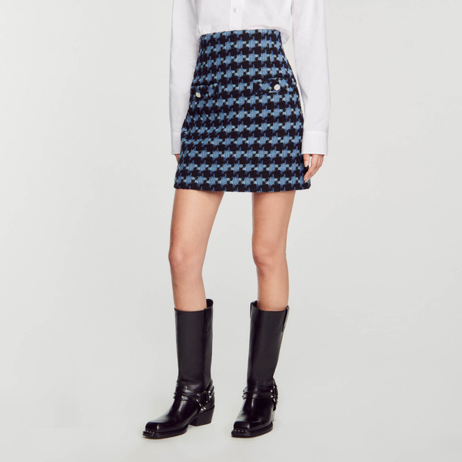 Short blue tweed skirt - Blue