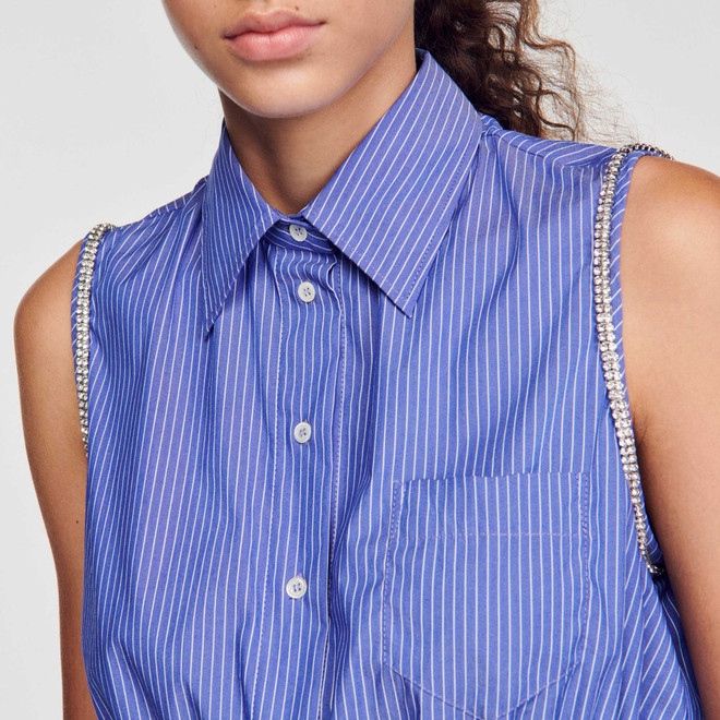 Sleeveless cropped striped shirt - Blue