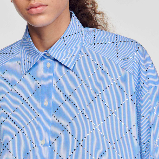 Oversized shirt with rhinestones - Blue