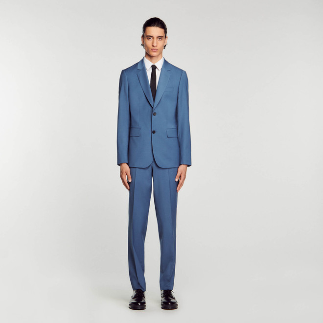 Virgin Wool Formal Suit Jacket - Blue