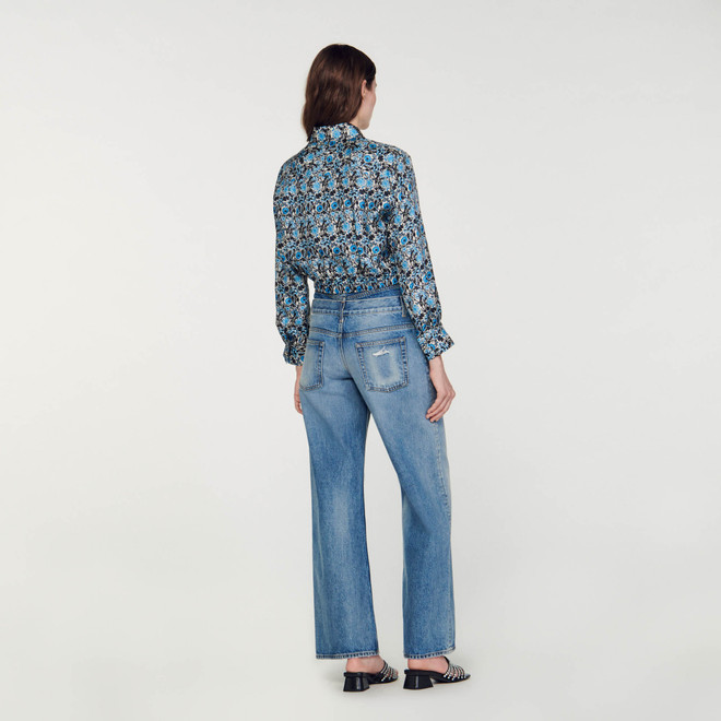 Cropped silk shirt - Blue