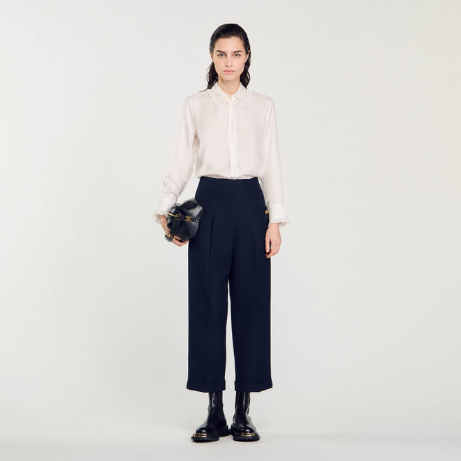 Silk shirt with pleated trim - Ecru