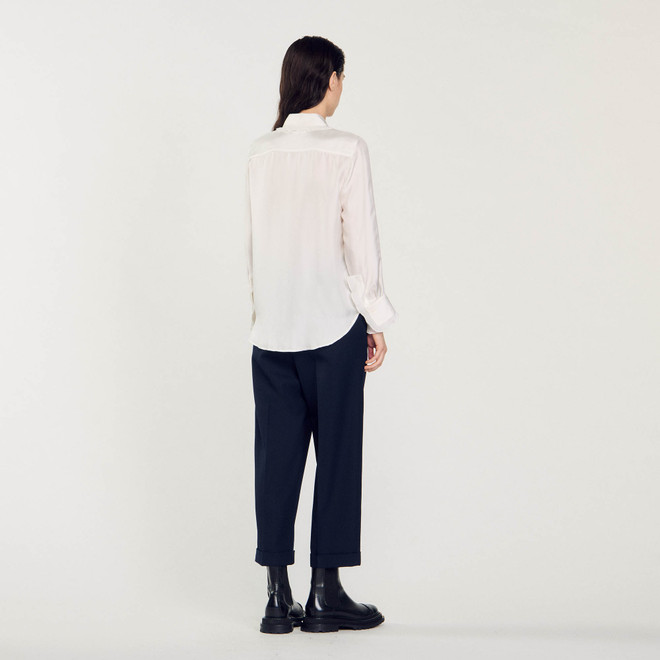 Silk shirt with pleated trim - Ecru