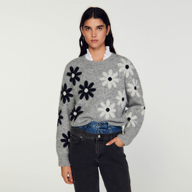 Floral knit jumper - Grey
