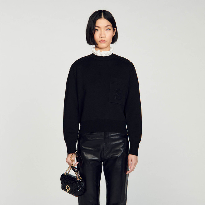 Knit jumper with high neck - Black