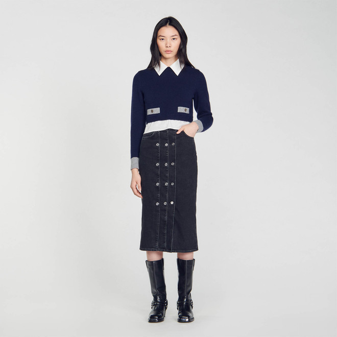 Cropped wool and cashmere sweater - Navy