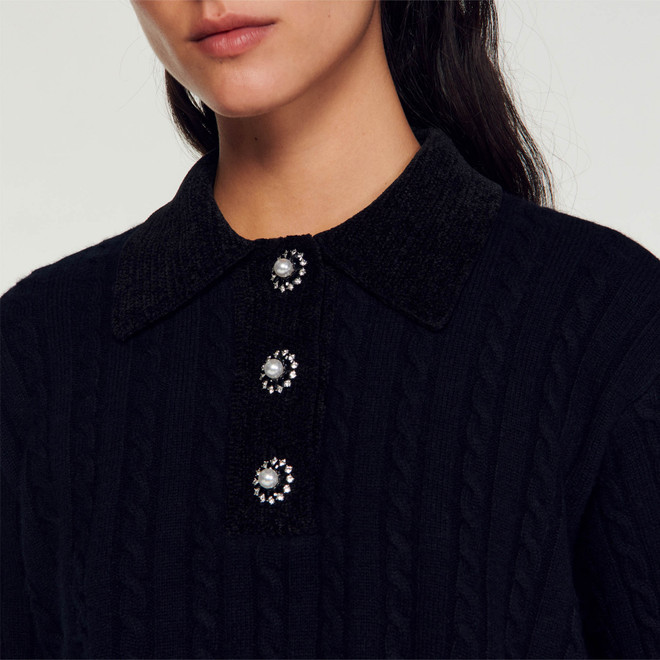 Knit polo neck jumper - Black