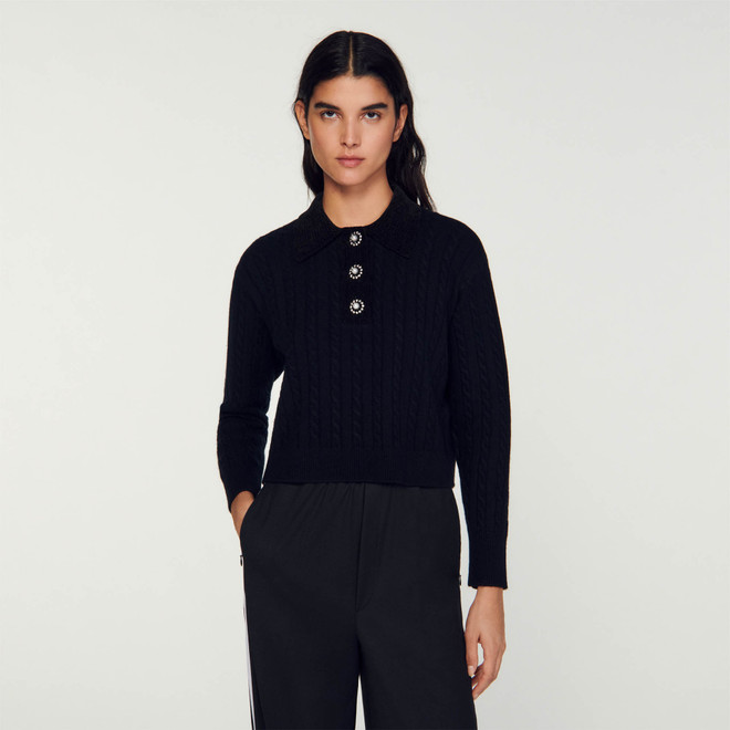 Knit polo neck jumper - Black