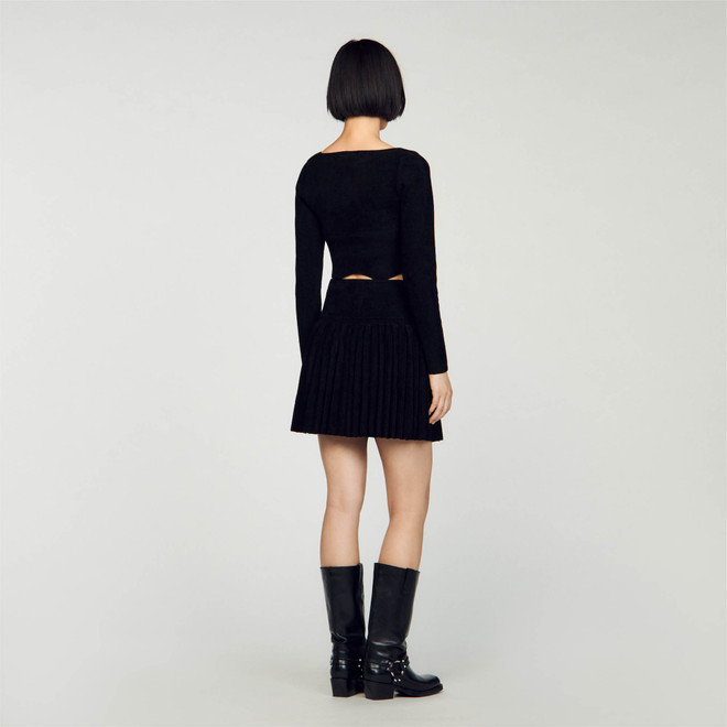 Short velvet knit jumper - Black