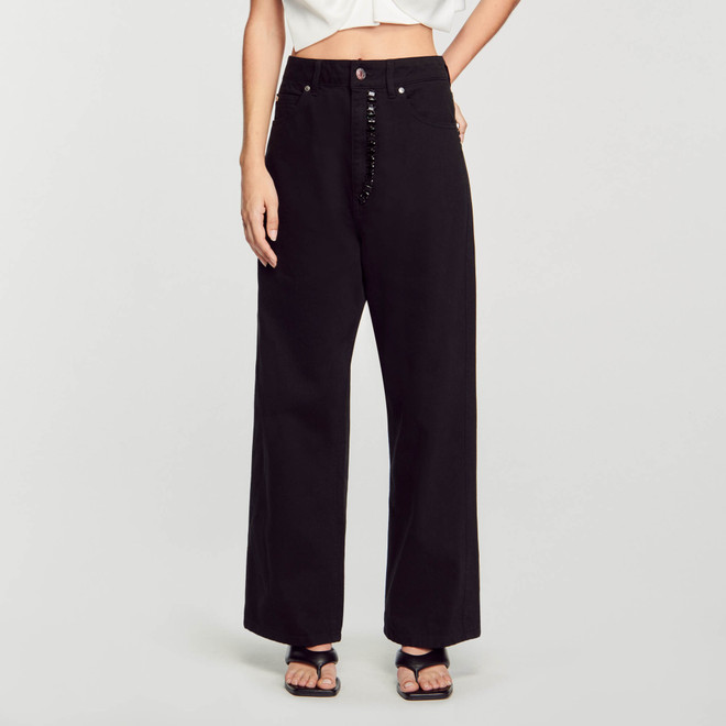 Wide leg jeans with rhinestones - Black