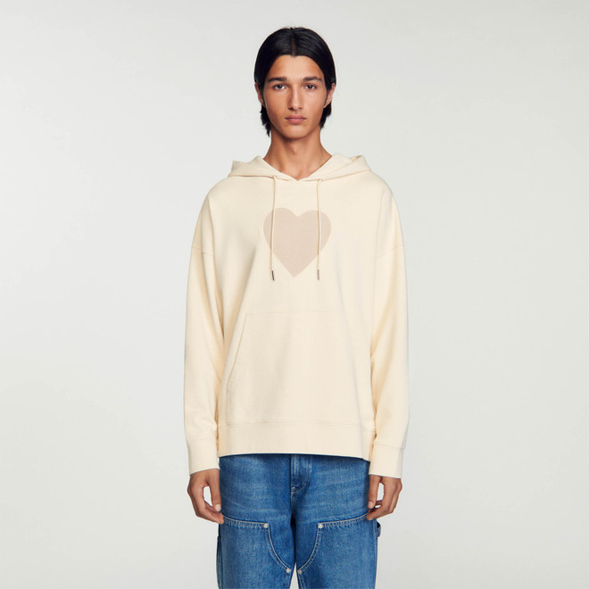 Heart Fleece Hoodie - Beige