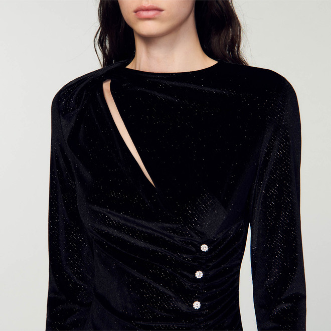 Long sleeve velvet dress - Black