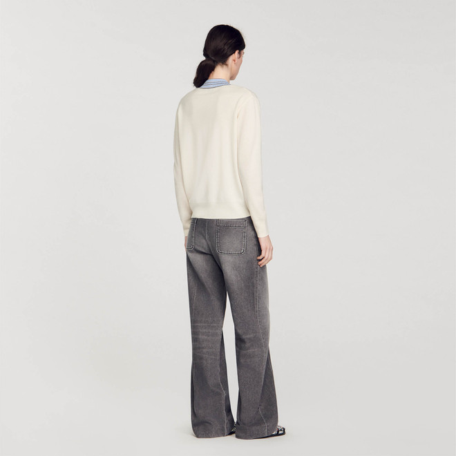 Wool and cashmere v neck jumper - Ecru