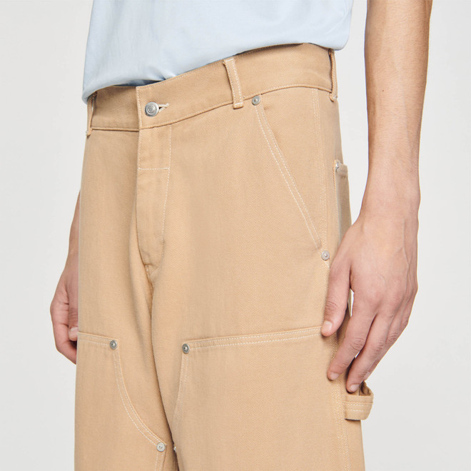 Cotton Canvas Carpenter Trousers - Beige
