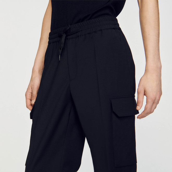 Elasticated Cargo Trousers - Black