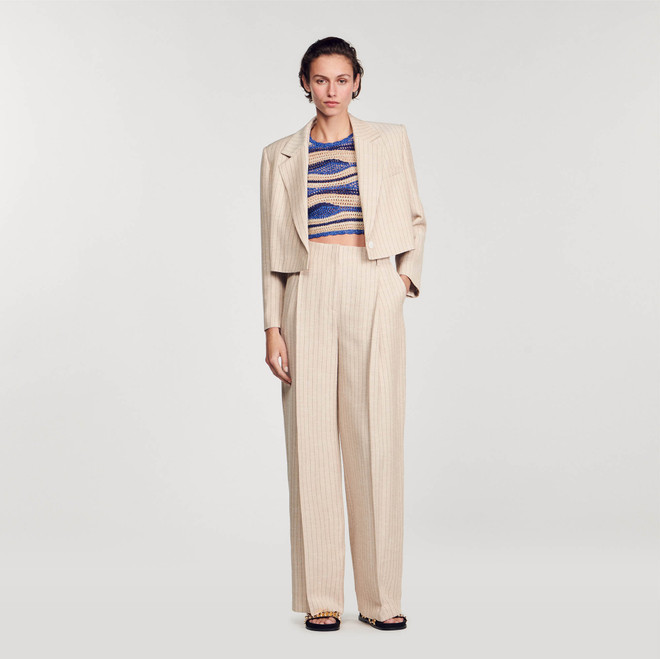 Wide leg striped trousers - Beige