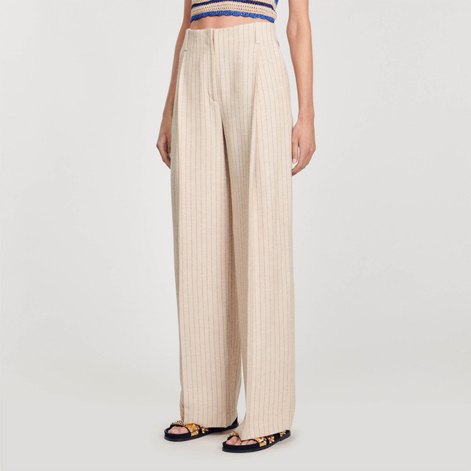 Wide leg striped trousers - Beige