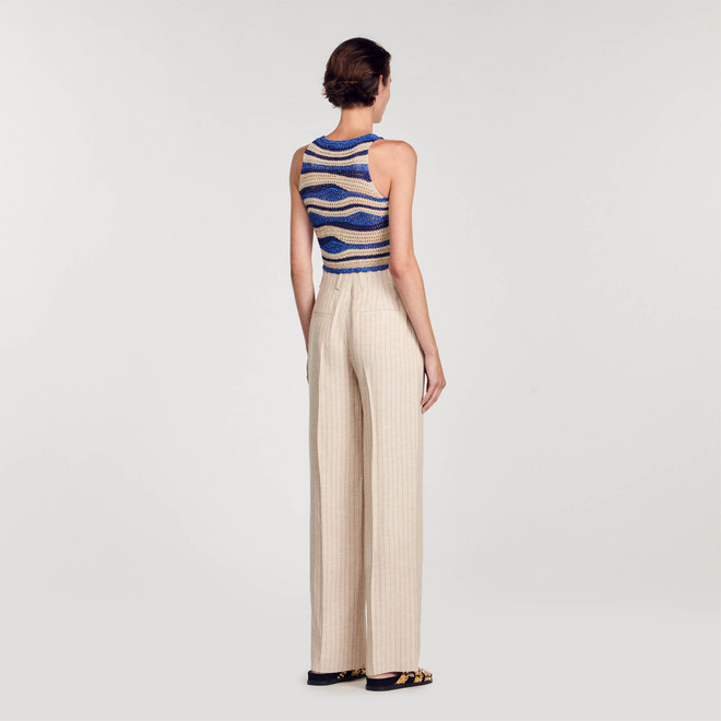 Wide leg striped trousers - Beige