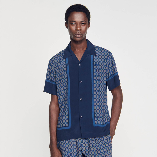 Short Sleeved patterned Shirt - Navy