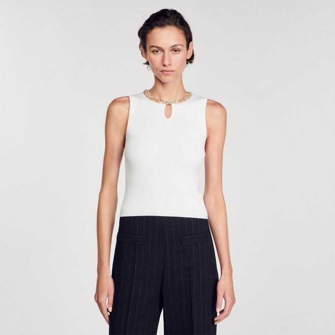 Vest top with jewellery collar - White
