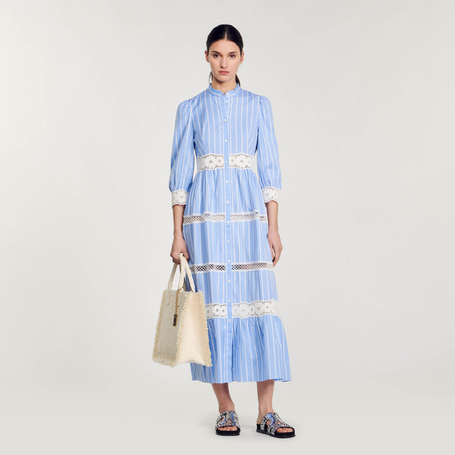 Striped cotton maxi dress - Blue