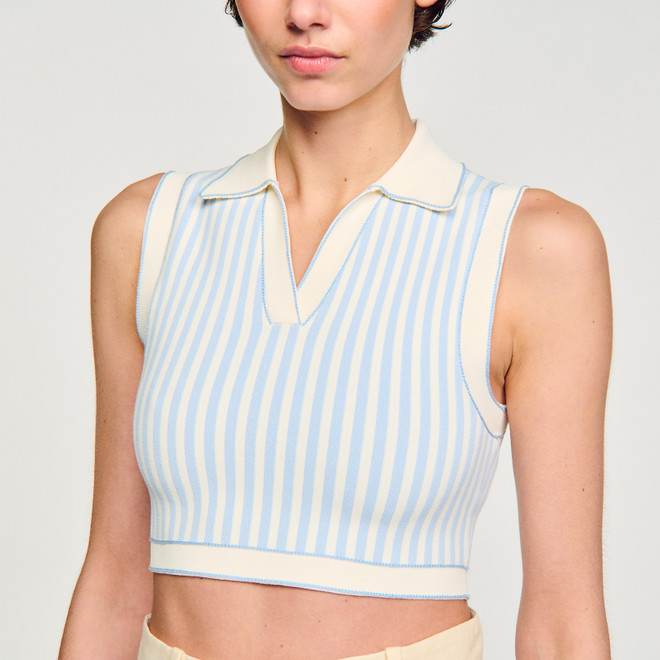 Cropped striped sweater - Blue