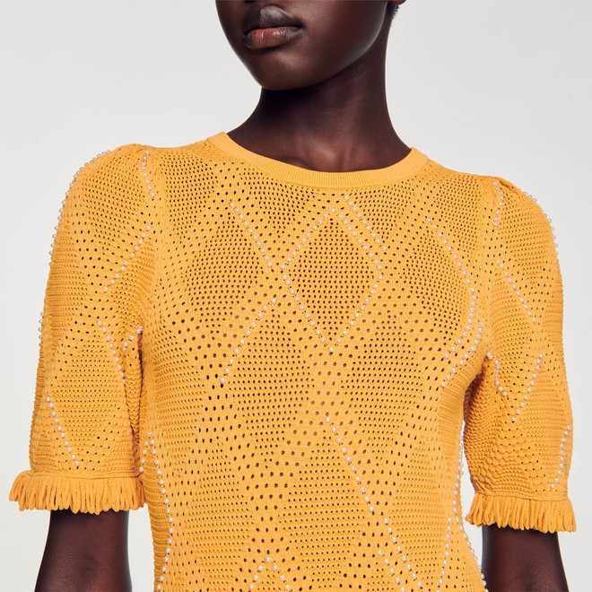 Short textured knit dress - Orange