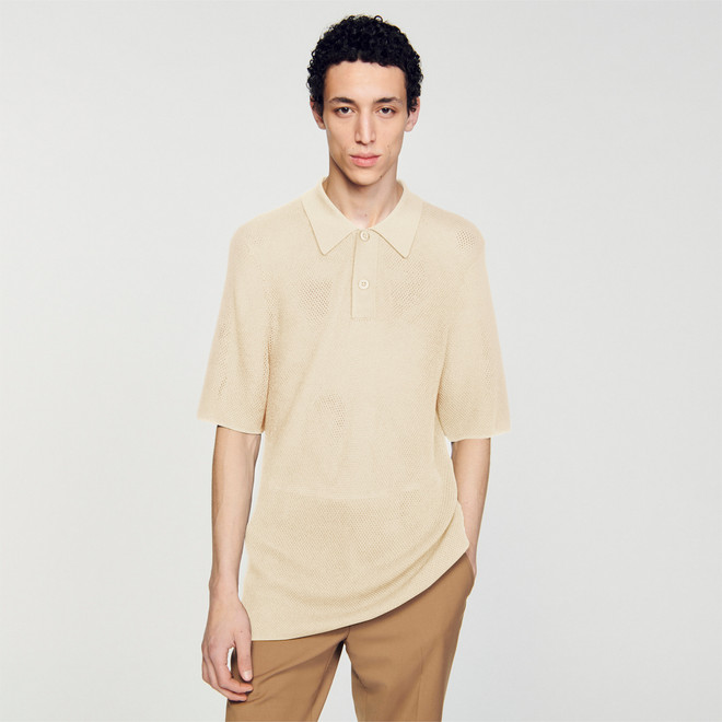 Openwork Knit Polo Shirt - Beige