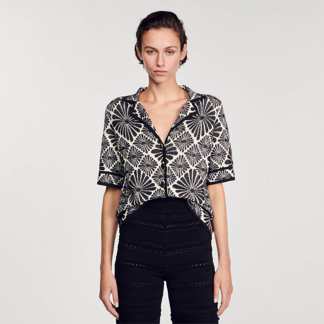 Floral knit shirt - Black