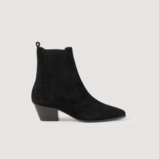 Sandro LEATHER ANKLE BOOTS WITH ELASTIC - Black 