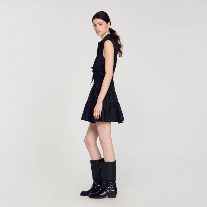 Short draped dress with rhinestones - Black