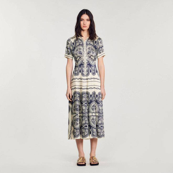 Sandro Scarf print maxi dress - Navy 