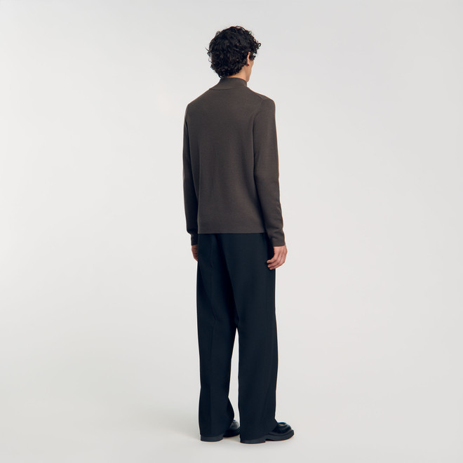 Wool sweater with zipped collar - Brown