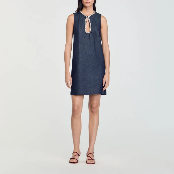 Short Rhinestone Dress - Blue