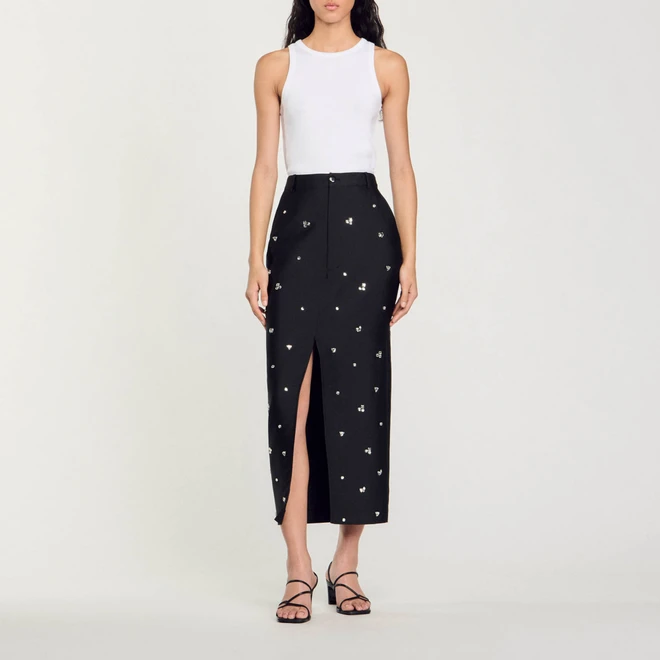 Rhinestone pencil skirt - Black